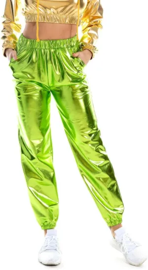 SIAEAMRG Womens Shiny Metallic High Waist Stretchy Jogger Pants, Wet Look Hip Hop Club Wear Holographic Trousers Sweatpant