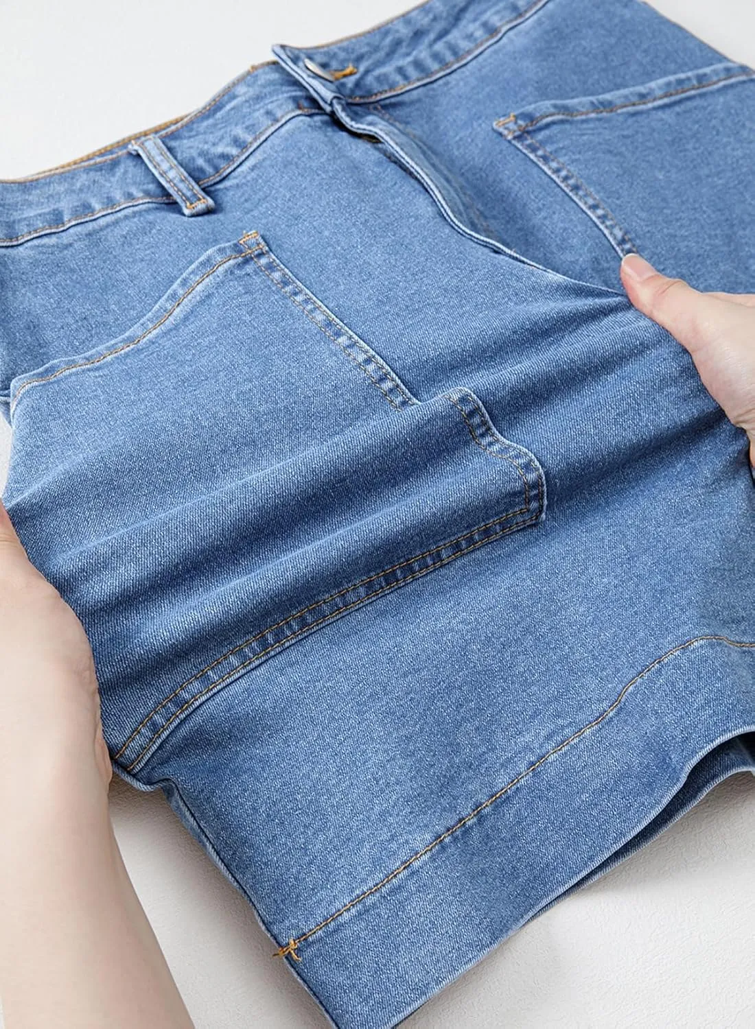 Sidefeel Women's Jean Skirt High Waisted Stretch Casual Summer Mini Skort Zimbaplatinum Denim Skirt with Pockets