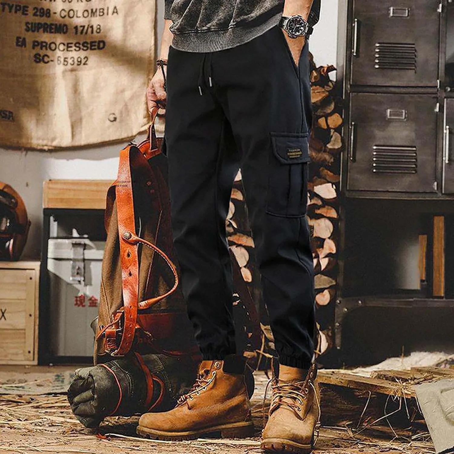 Silver Jeans for Men Mens Joggers Cargo Pants Fashion Casual Sweatpants Work Pants Drawstring Loose Trousers Pockets