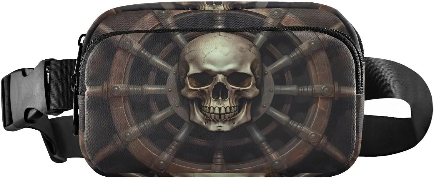 Skull Wheel Fanny Pack for Travel Hiking Water Resistant Waist Pack Sling Bag Purse for Women Men