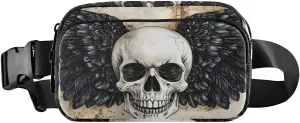 Skull with Wings Fanny Pack Water Resistant, Women Men Waist Pack Sling Bag Purse for Travel Hiking