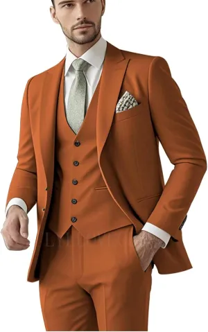 Slim Fit Suits 3 Piece Suit for Men Wedding Suit Sets Two Button Peak Lapel Blazer Single Breasted Vest Pant