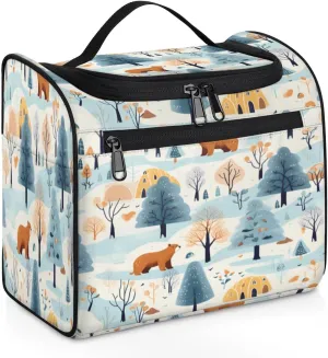Snowy Fields Pine Trees Hanging Toiletry Bags Travel Makeup Bag Water-resistant Makeup Cosmetic Bag Travel Organizer