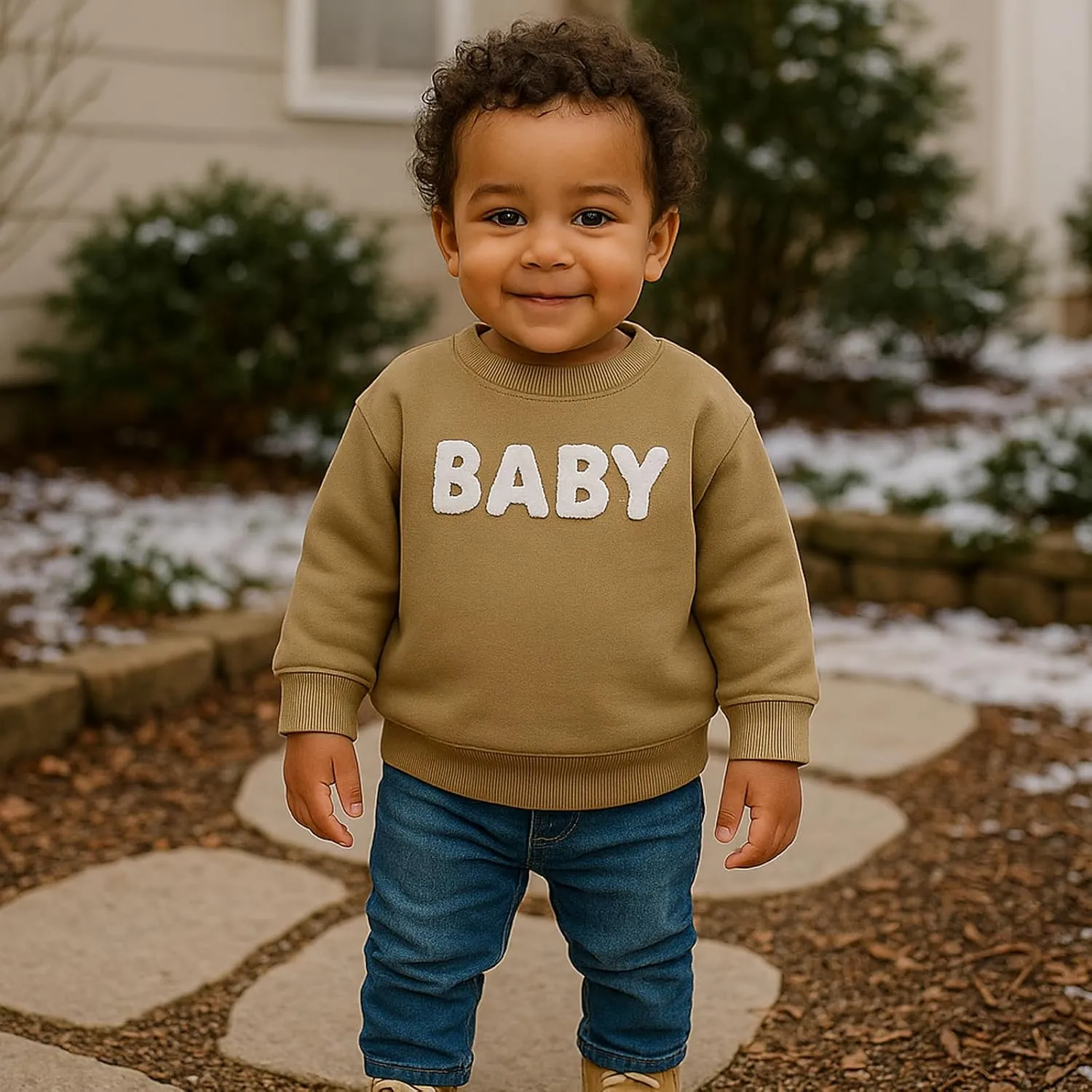 SOBOWO Toddler Baby Girl Boy Pullover Sweatshirt Fleece Letter Print Long Sleeve Crewneck Shirt Tops Warm Fall Winter Clothes