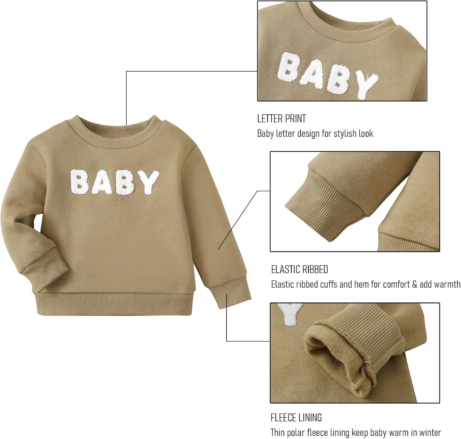 SOBOWO Toddler Baby Girl Boy Pullover Sweatshirt Fleece Letter Print Long Sleeve Crewneck Shirt Tops Warm Fall Winter Clothes