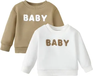 SOBOWO Toddler Baby Girl Boy Pullover Sweatshirt Fleece Letter Print Long Sleeve Crewneck Shirt Tops Warm Fall Winter Clothes