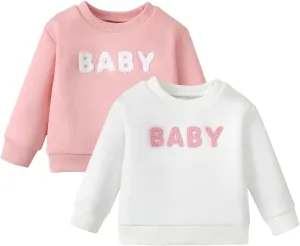 SOBOWO Toddler Baby Girl Boy Pullover Sweatshirt Fleece Letter Print Long Sleeve Crewneck Shirt Tops Warm Fall Winter Clothes