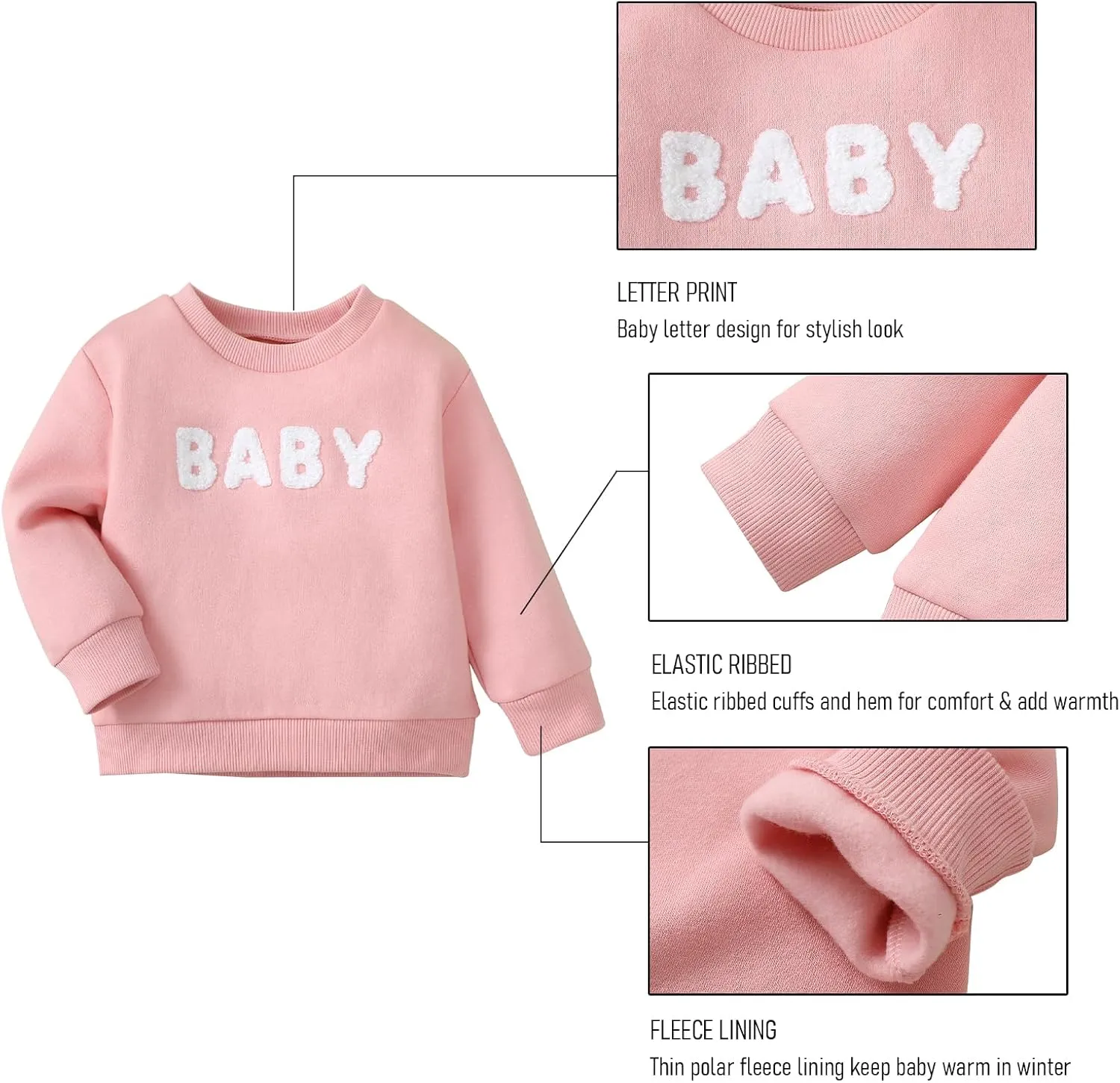 SOBOWO Toddler Baby Girl Boy Pullover Sweatshirt Fleece Letter Print Long Sleeve Crewneck Shirt Tops Warm Fall Winter Clothes