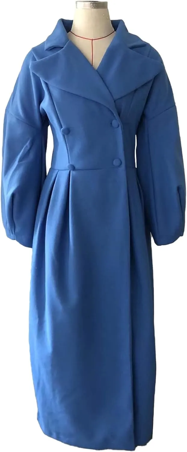 SOMTHRON Women's Casual Trench Coat Double Breasted Notched Lapel Long Lantern Sleeve Jacket Overcoat Pea Coat