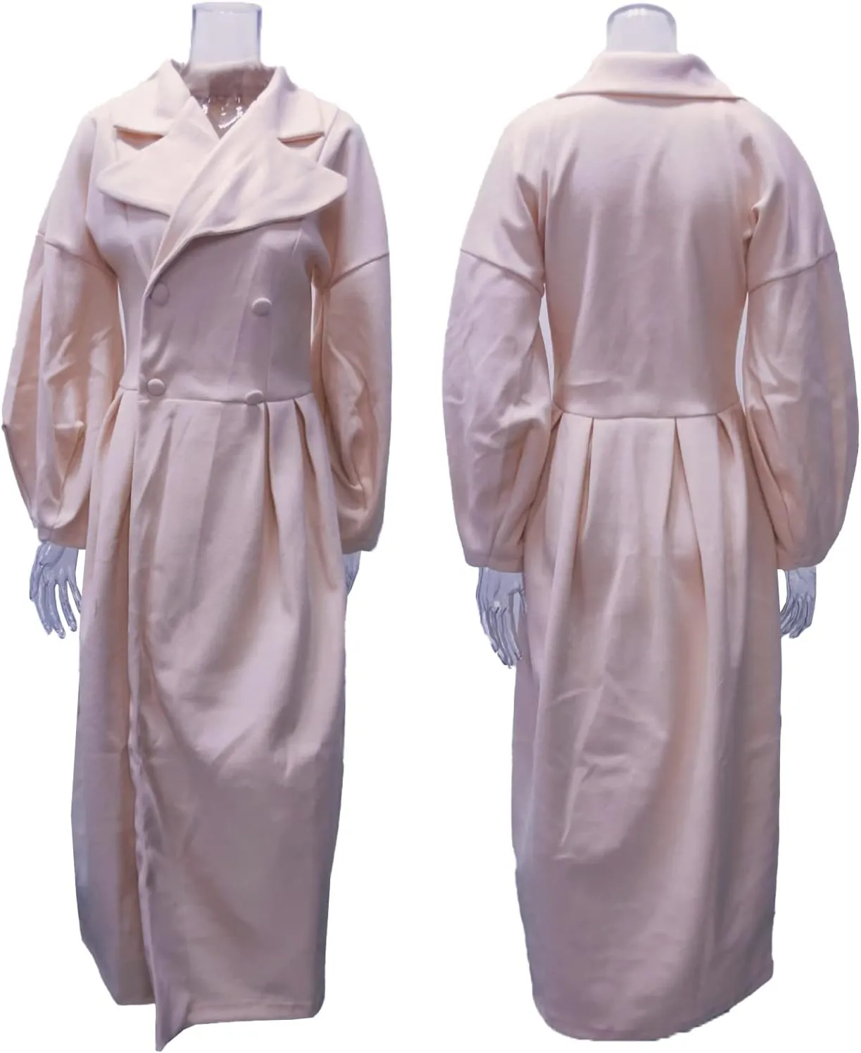 SOMTHRON Women's Casual Trench Coat Double Breasted Notched Lapel Long Lantern Sleeve Jacket Overcoat Pea Coat