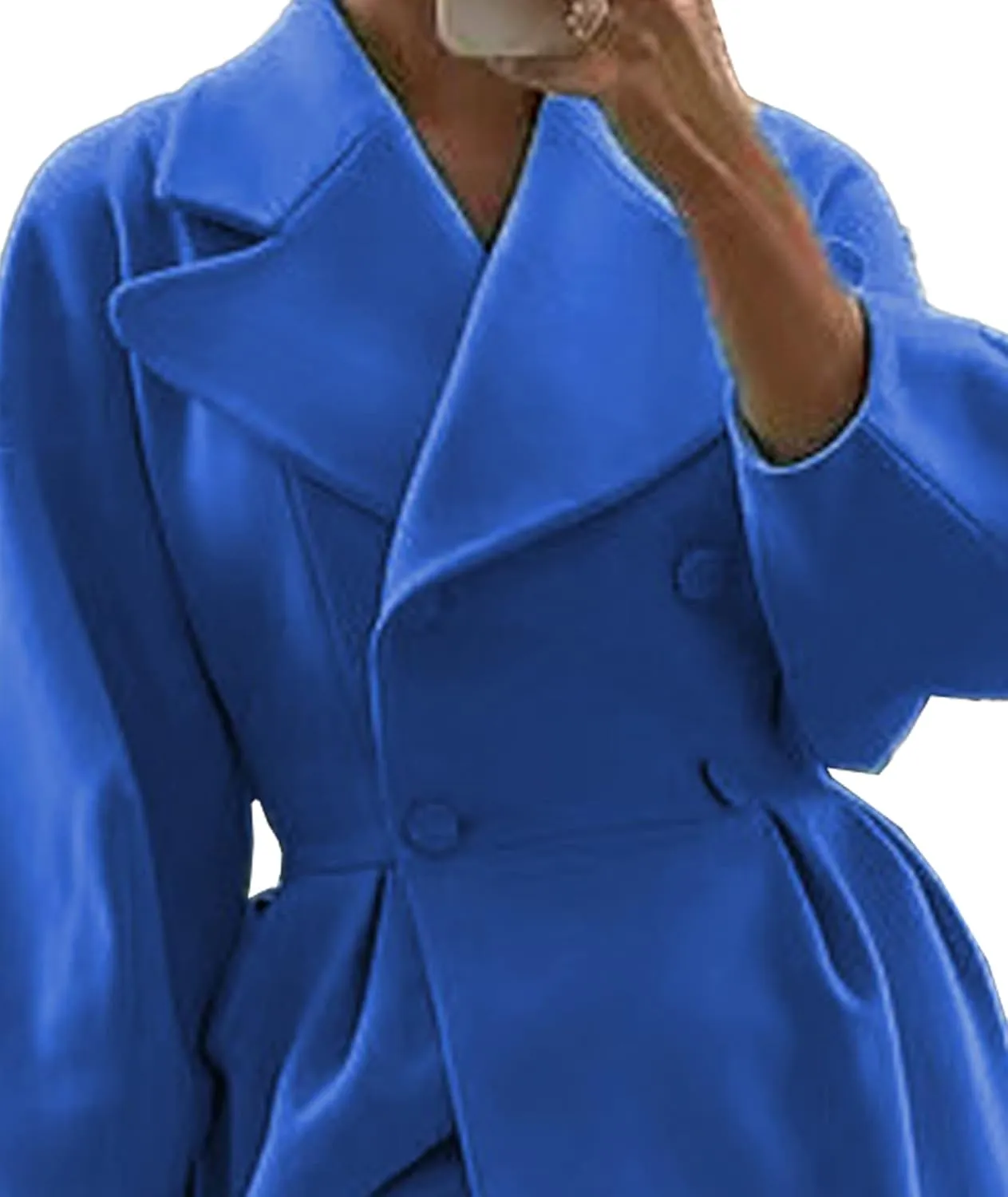 SOMTHRON Women's Casual Trench Coat Double Breasted Notched Lapel Long Lantern Sleeve Jacket Overcoat Pea Coat