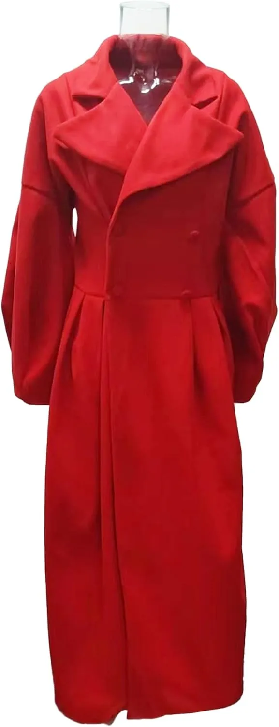 SOMTHRON Women's Casual Trench Coat Double Breasted Notched Lapel Long Lantern Sleeve Jacket Overcoat Pea Coat