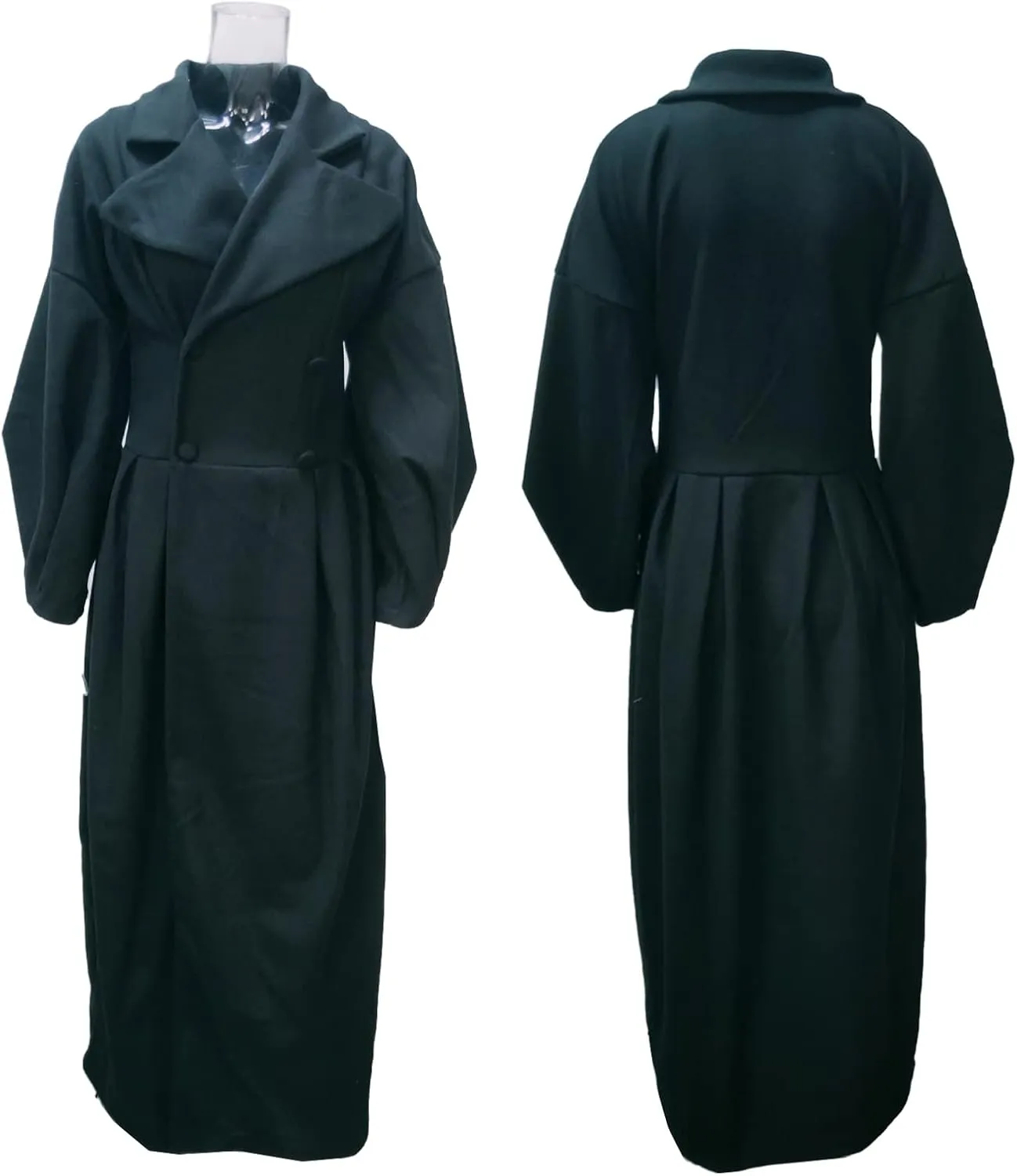 SOMTHRON Women's Casual Trench Coat Double Breasted Notched Lapel Long Lantern Sleeve Jacket Overcoat Pea Coat