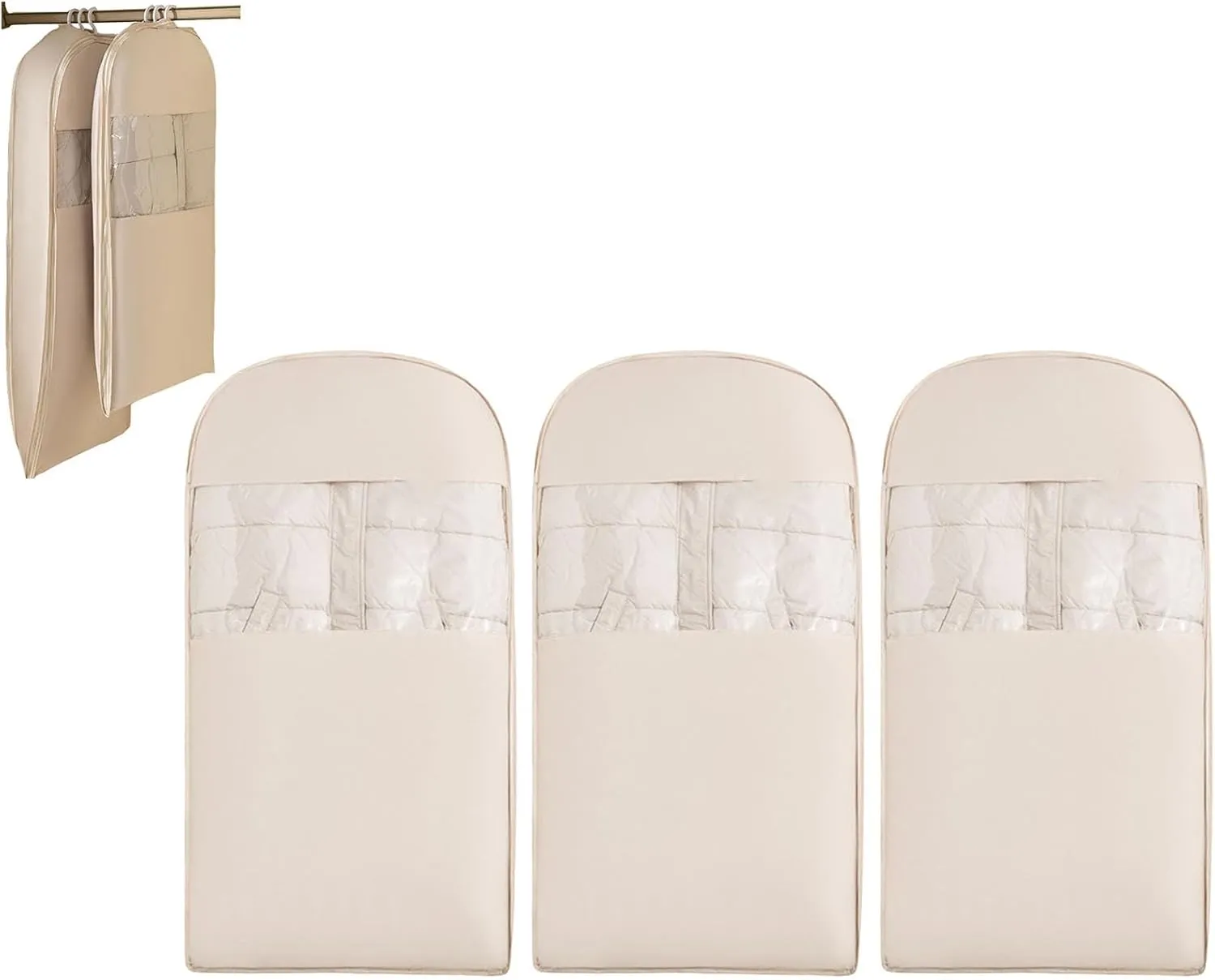 Space Saving Hanging Garment Bag, Closet Organizer Storage Bags, Dust Cover Clothes Bags for Down Coat (3pcs M)