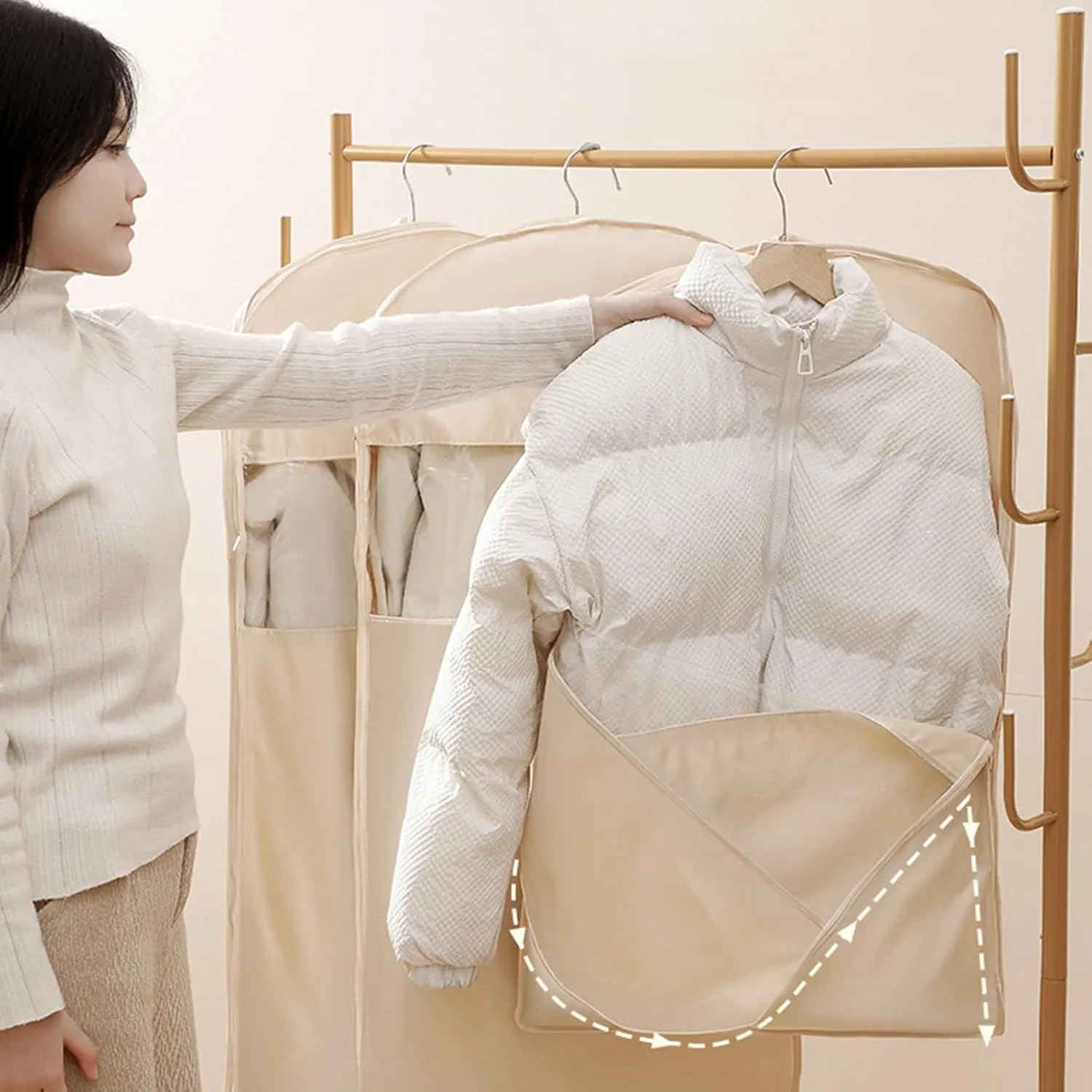 Space Saving Hanging Garment Bag, Closet Organizer Storage Bags, Dust Cover Clothes Bags for Down Coat (3pcs M)