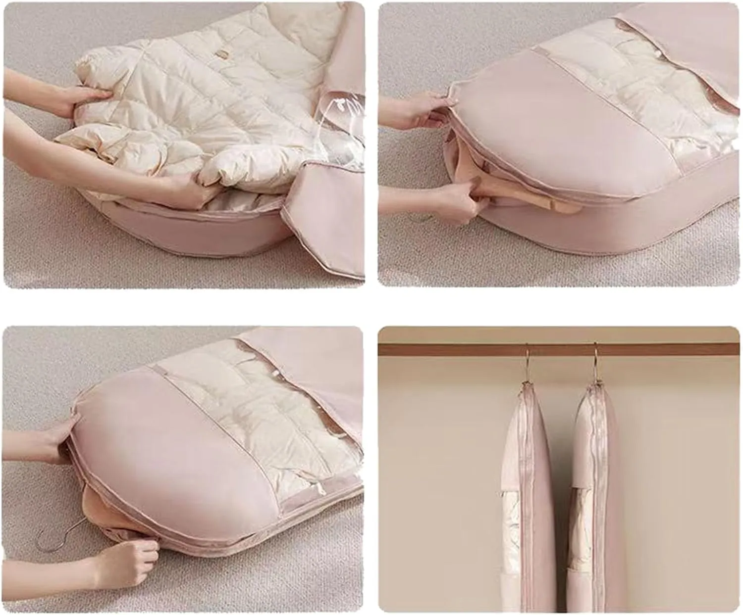 Space Saving Hanging Garment Bag, Closet Organizer Storage Bags, Dust Cover Clothes Bags for Down Coat (3pcs M)