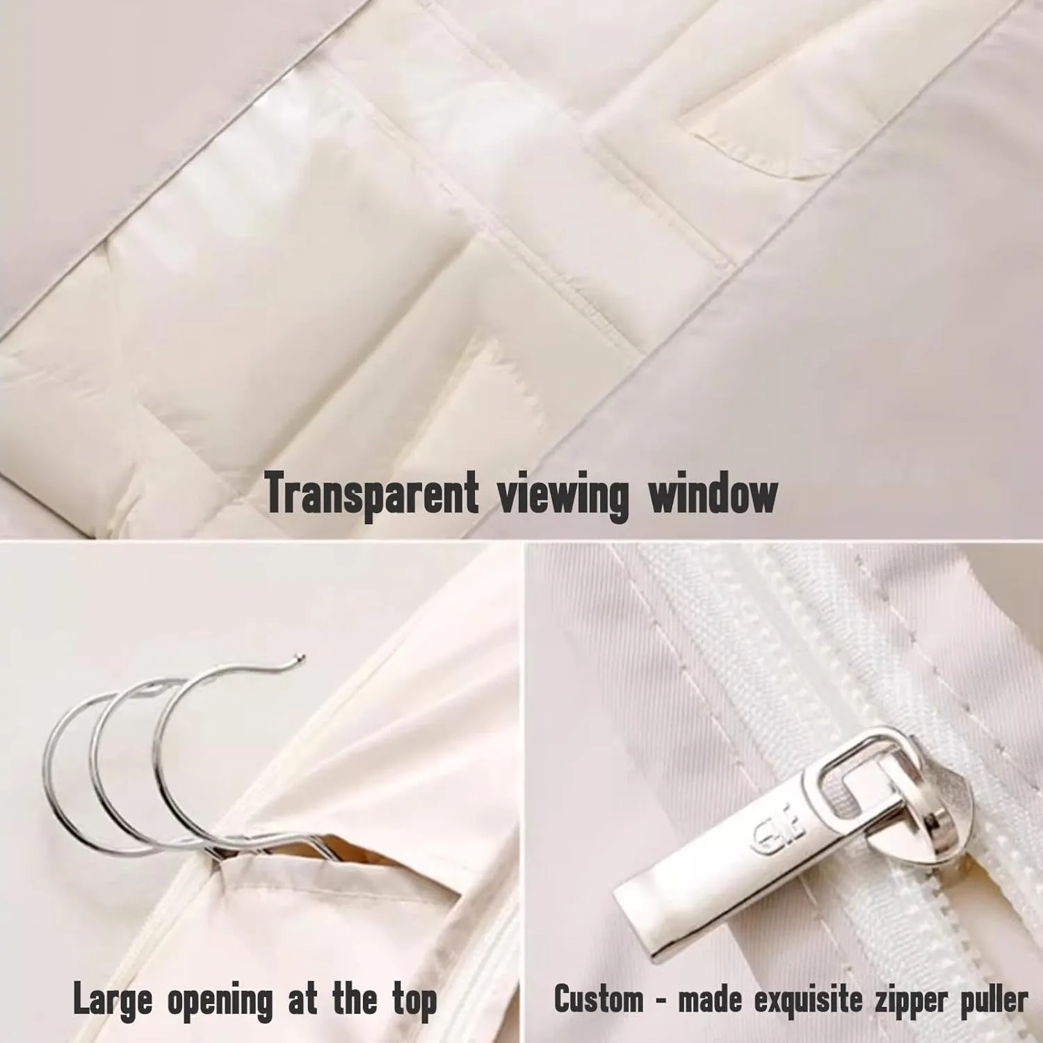 Space Saving Hanging Garment Bag, Self-Compression Space Saver Closet Organizers with 2-Way Zipper, Dustproof Clothes Cover for Down Coats Jackets, Dust Cover Bags Travel Organizer for Suit (Beige, M)