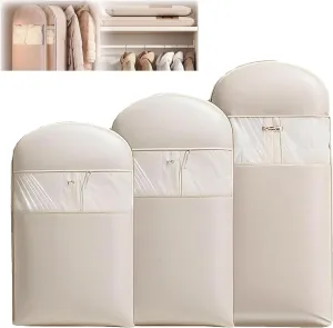 Space Saving Hanging Garment Bag with Self Compression Zipper, 2025 New Space Saver Closet Organizers, Space Saving Hanging Protector, Heavy Duty Garment Bag for Down Coat (Beige, M L XL)