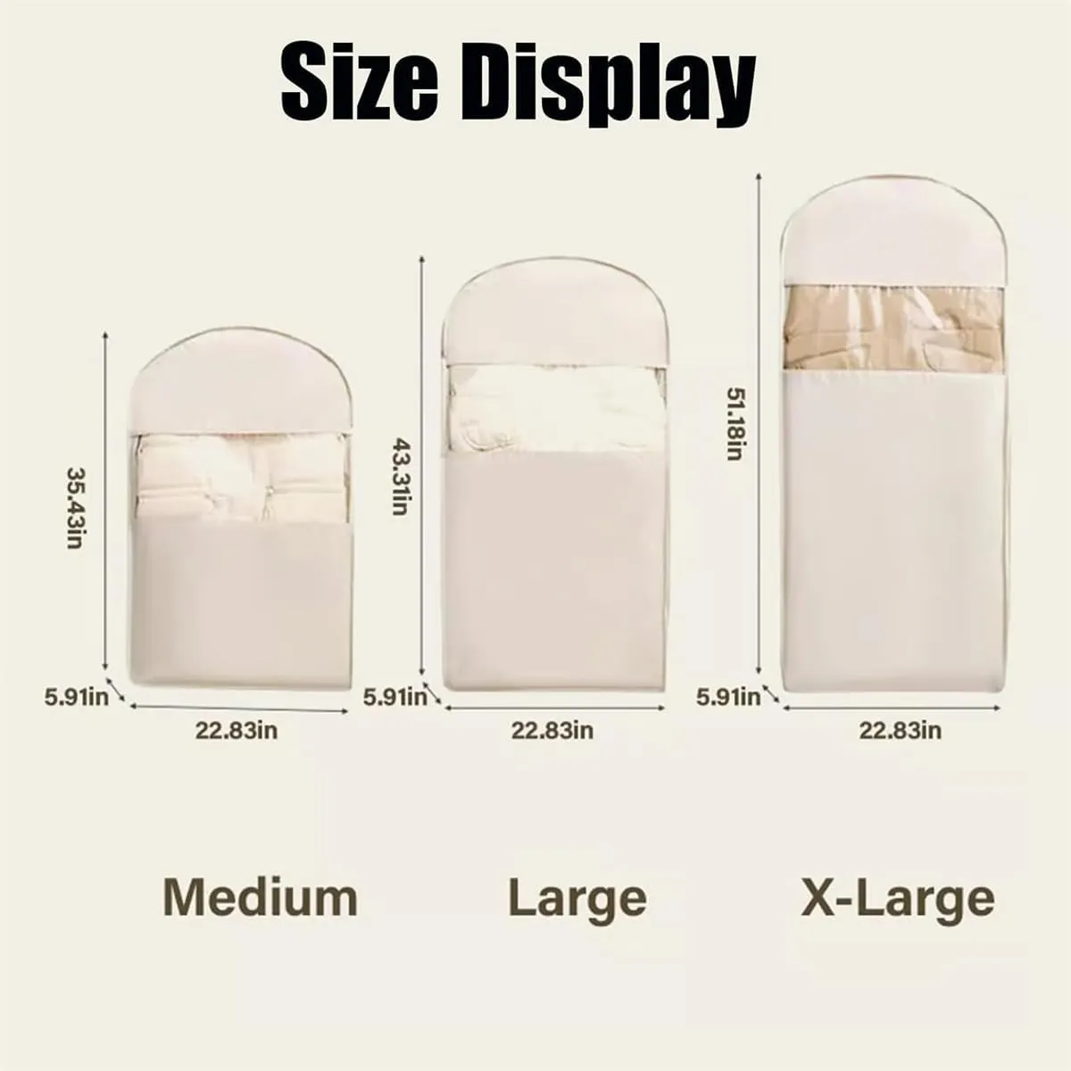 Space Saving Hanging Garment Bag with Self Compression Zipper, Dust Cover Clothes Bags, Heavy Duty Garment Bag for Down Coat (Beige,X-Large)