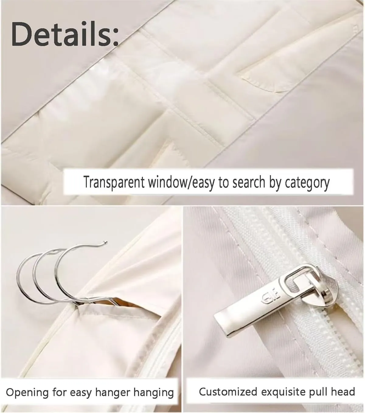 Space Saving Hanging Garment Bag with Self Compression Zipper, Dust Cover Clothes Bags, Heavy Duty Garment Bag for Down Coat (Beige,X-Large)