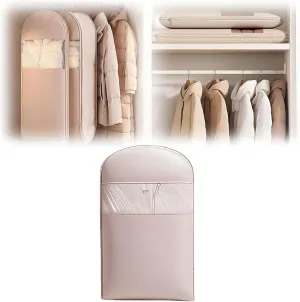 Space Saving Hanging Garment Bag with Self Compression Zipper, Dust Cover Clothes Bags, Heavy Duty Garment Bag for Down Coat (Pink,Medium)