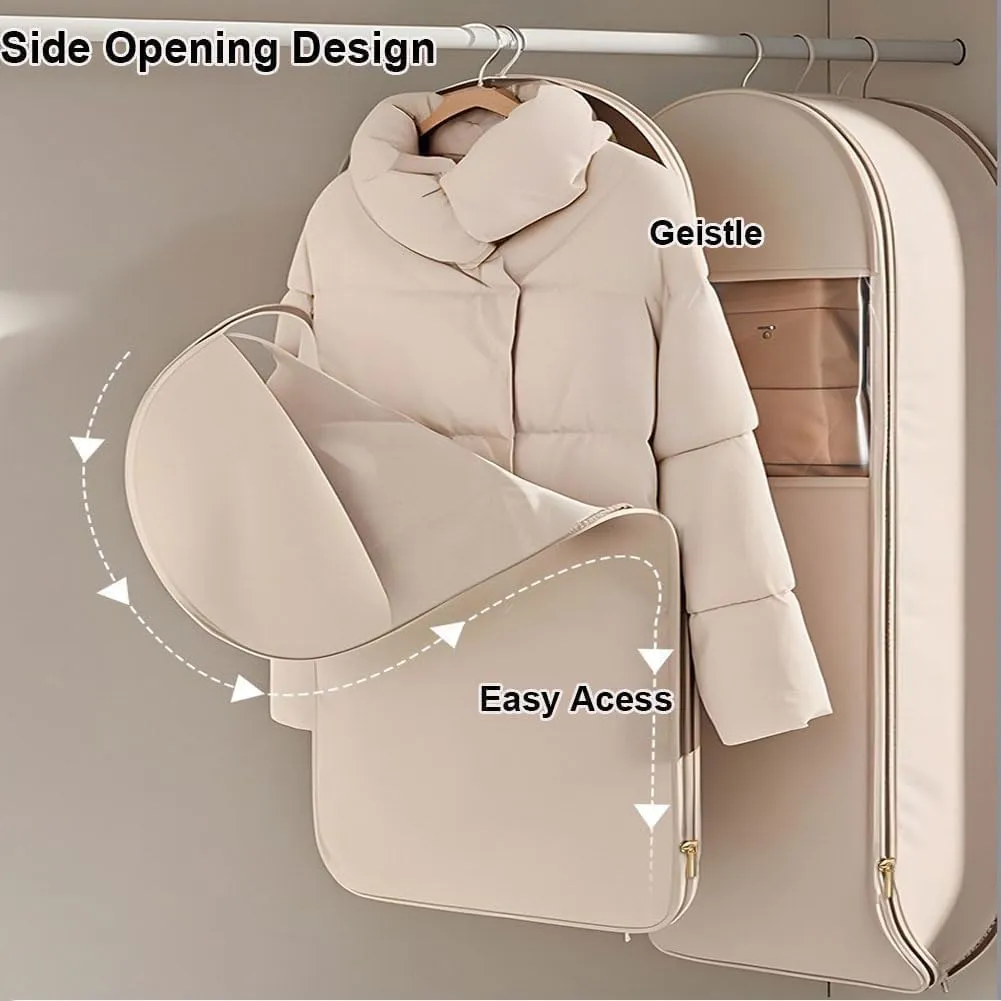Space Saving Hanging Garment Bag with Self Compression Zipper, Garment Bags for Hanging Clothes Travel for Closet Storage, Dust Cover Clothes Bags Travel Organizer for down Coat Suit (Beige, M)