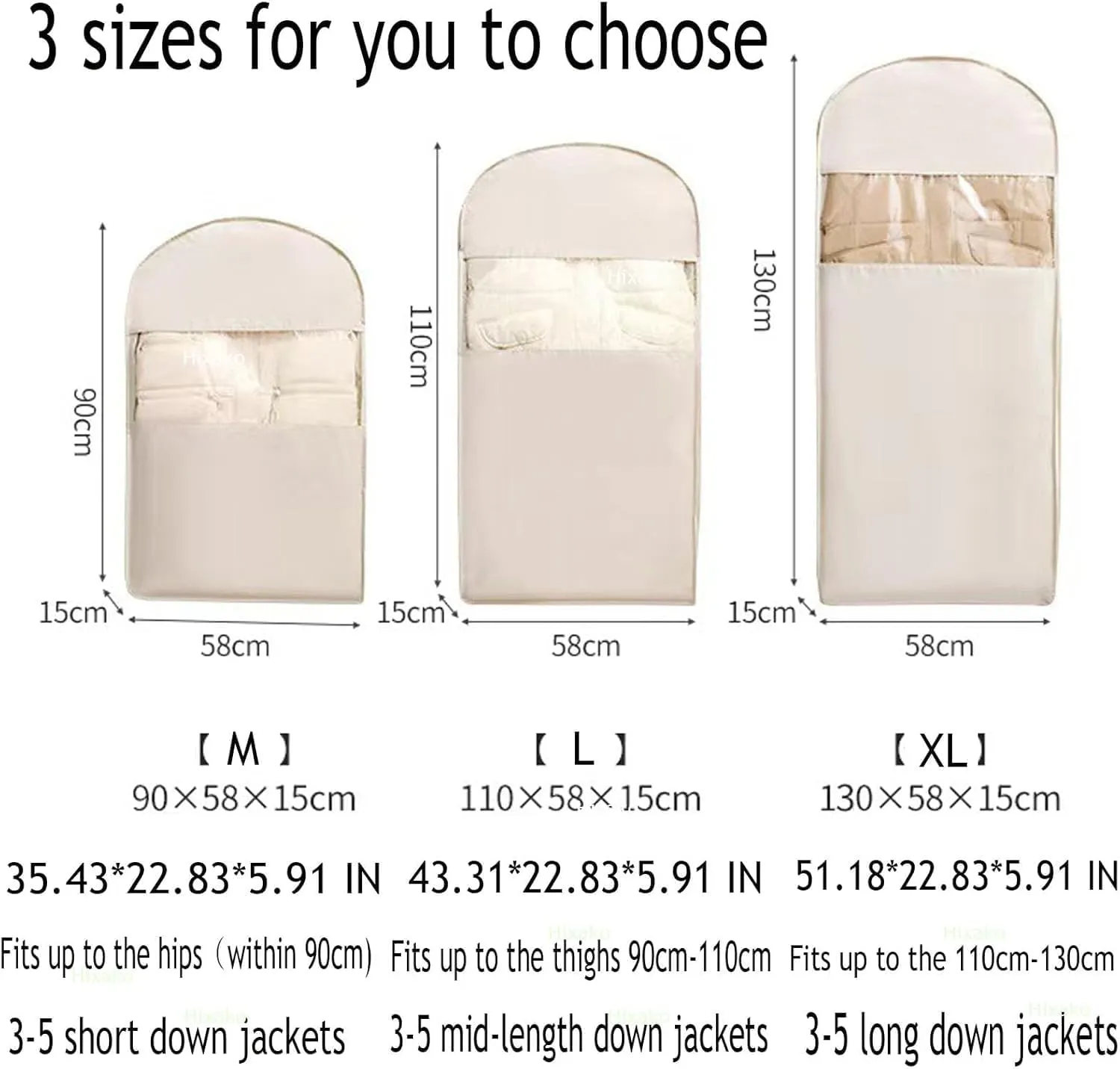 Space Saving Hanging Garment Bag with Self Compression Zipper, Garment Bags for Hanging Clothes Travel for Closet Storage, Dust Cover Clothes Bags Travel Organizer for down Coat Suit (Beige, M)