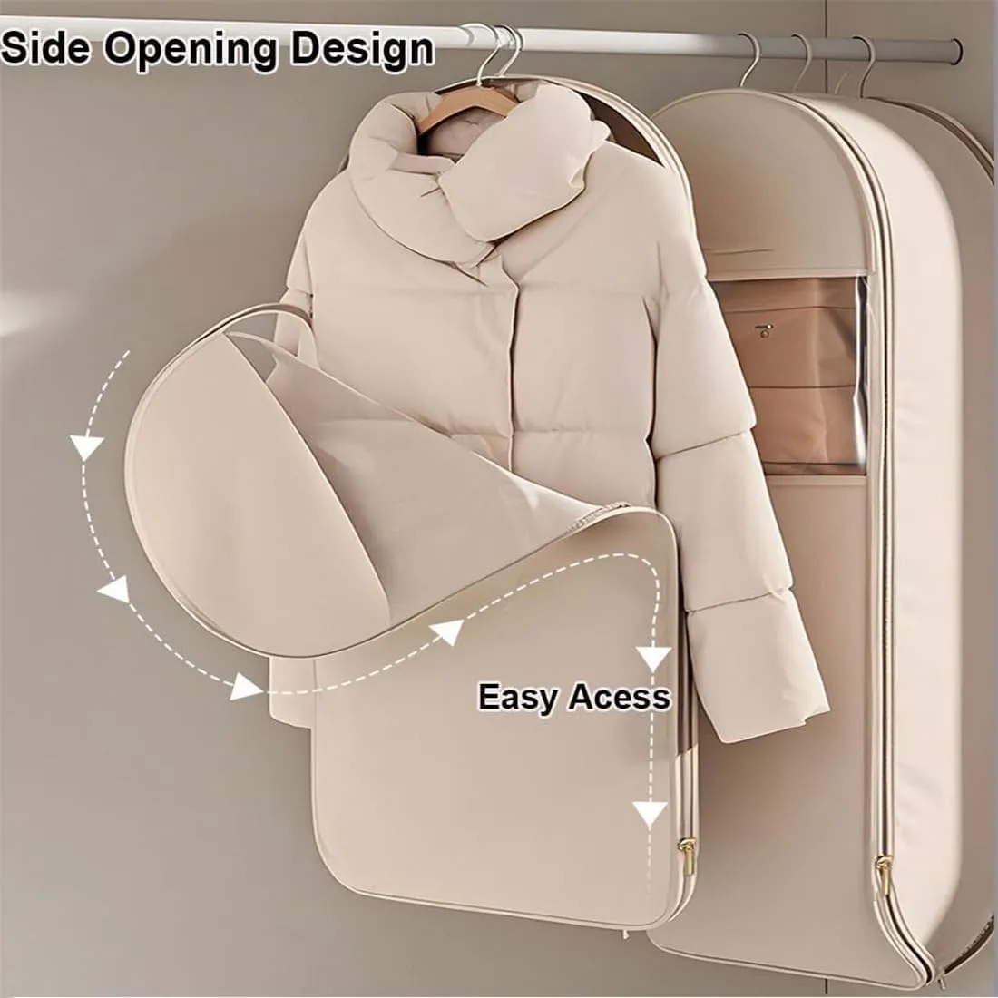 Space Saving Hanging Garment Bag with Self Compression Zipper, Intelligenck 2025 Upgrade Space Saving Hanging Bag, 35/43/51In Dust Cover for Down Coat with Transparent Window (Gray,XL-51in)