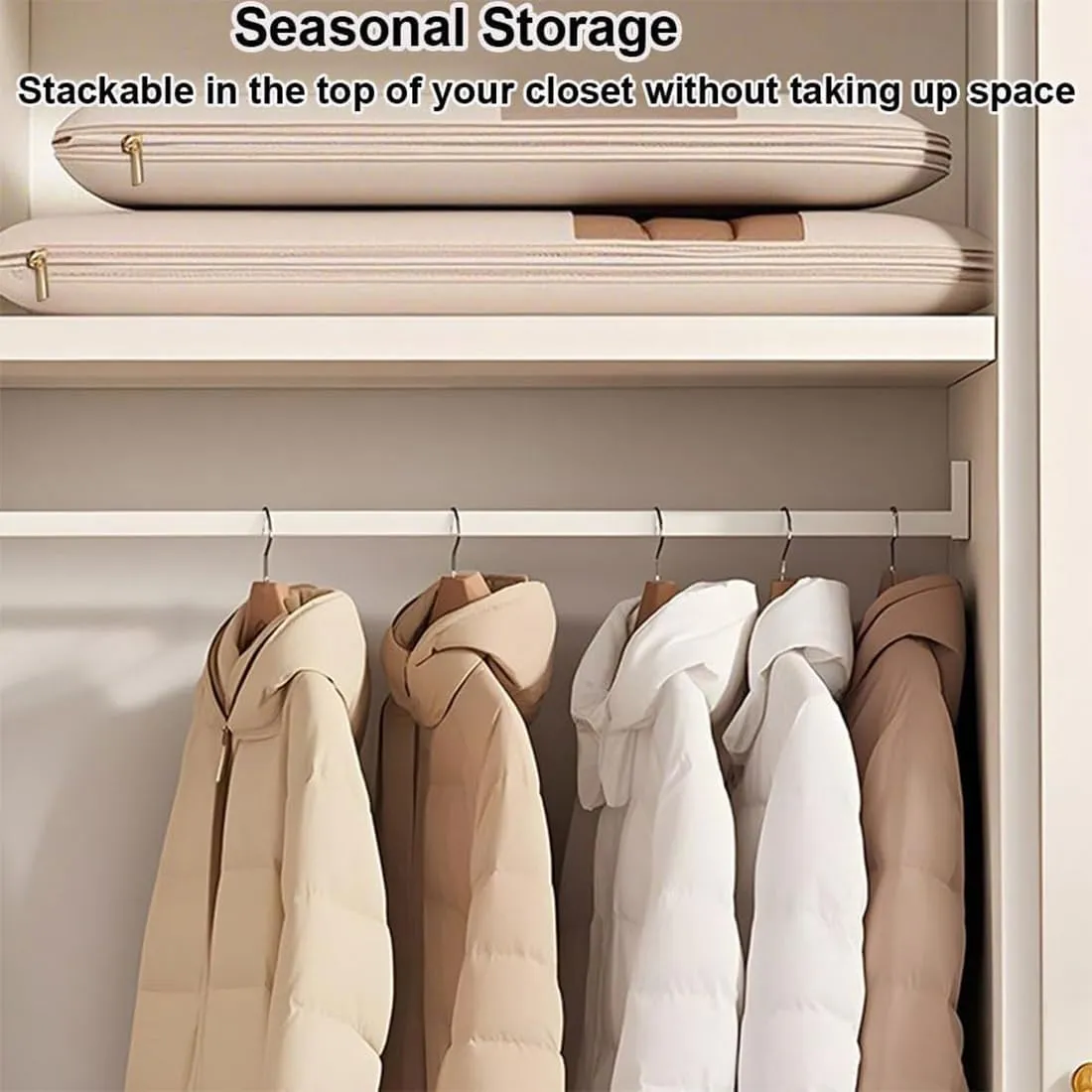 Space Saving Hanging Garment Bag with Self Compression Zipper, Intelligenck 2025 Upgrade Space Saving Hanging Bag, 35/43/51In Dust Cover for Down Coat with Transparent Window (Gray,XL-51in)