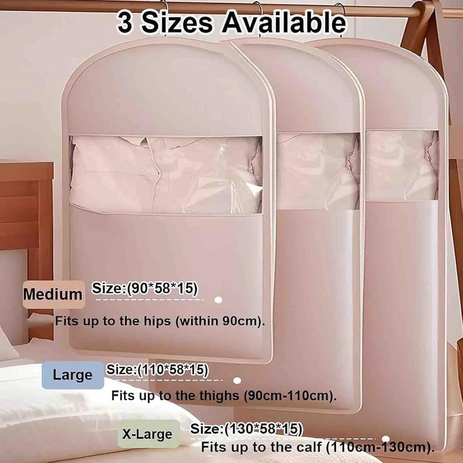 Space Saving Hanging Garment Bag with Self Compression Zipper, Protects Your Clothes from Wrinkles, Dust, Pet Hair, And Moisture, Can Compress Space (Beige, XL: 51.18 * 22.83 * 5.9in)