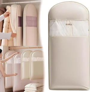 Space Saving Hanging Garment Bag with Self Compression Zipper, Protects Your Clothes from Wrinkles, Dust, Pet Hair, And Moisture, Can Compress Space (Beige, XL: 51.18 * 22.83 * 5.9in)