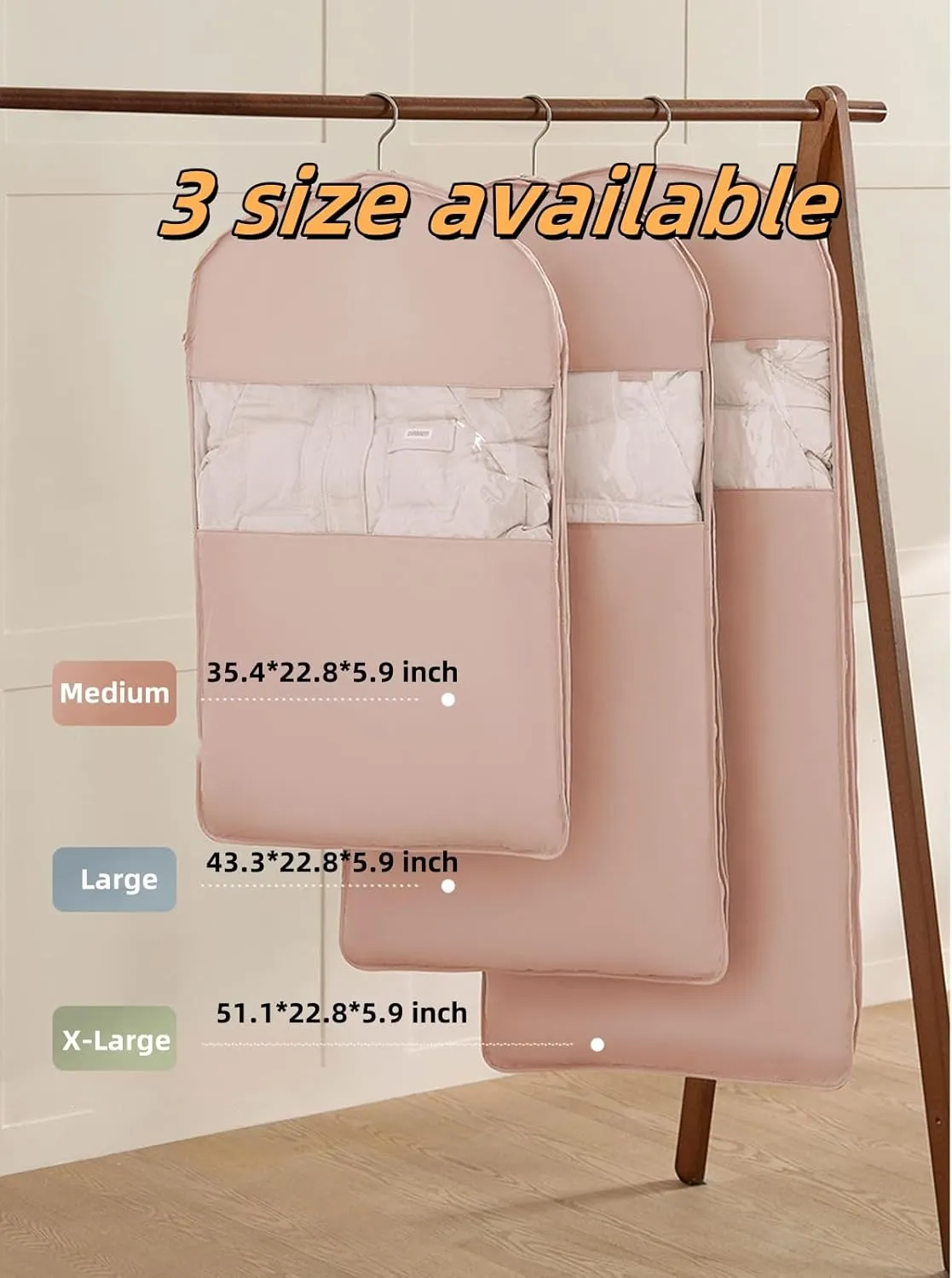 Space Saving Hanging Garment Bag with Self Compression Zipper,Hanging Luggage Garment Bag,Dust and Moisture Proof,Suitable for Storing Down Jackets, Coats and Other Seasonal Clothes (Beige, X-Large)