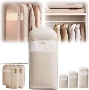 Space Saving Hanging Garment Bag with Self Compression Zipper,Hanging Luggage Garment Bag,Dust and Moisture Proof,Suitable for Storing Down Jackets, Coats and Other Seasonal Clothes (Beige, X-Large)