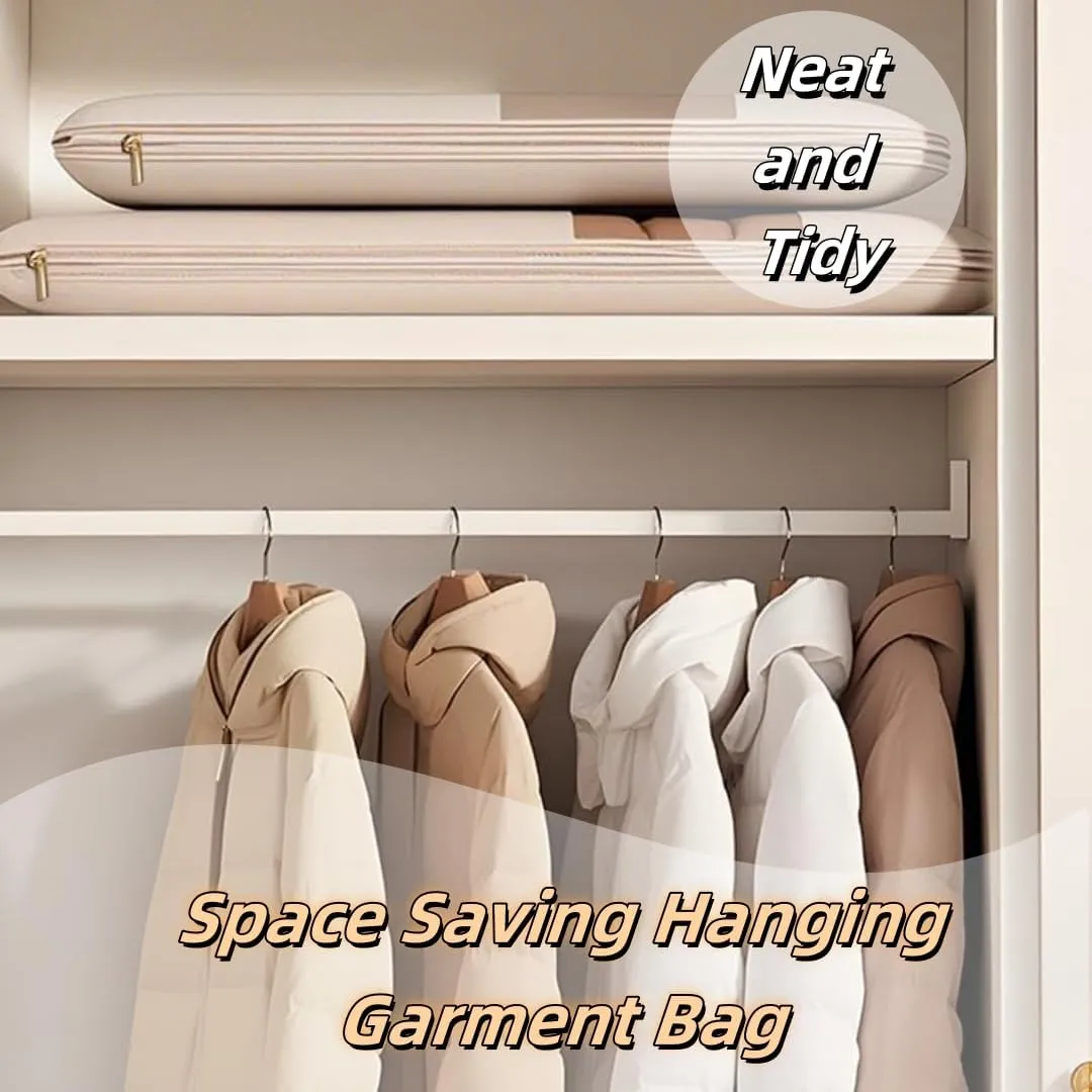 Space Saving Hanging Garment Bag with Self Compression Zipper,Hanging Luggage Garment Bag,Dust and Moisture Proof,Suitable for Storing Down Jackets, Coats and Other Seasonal Clothes (Beige, X-Large)