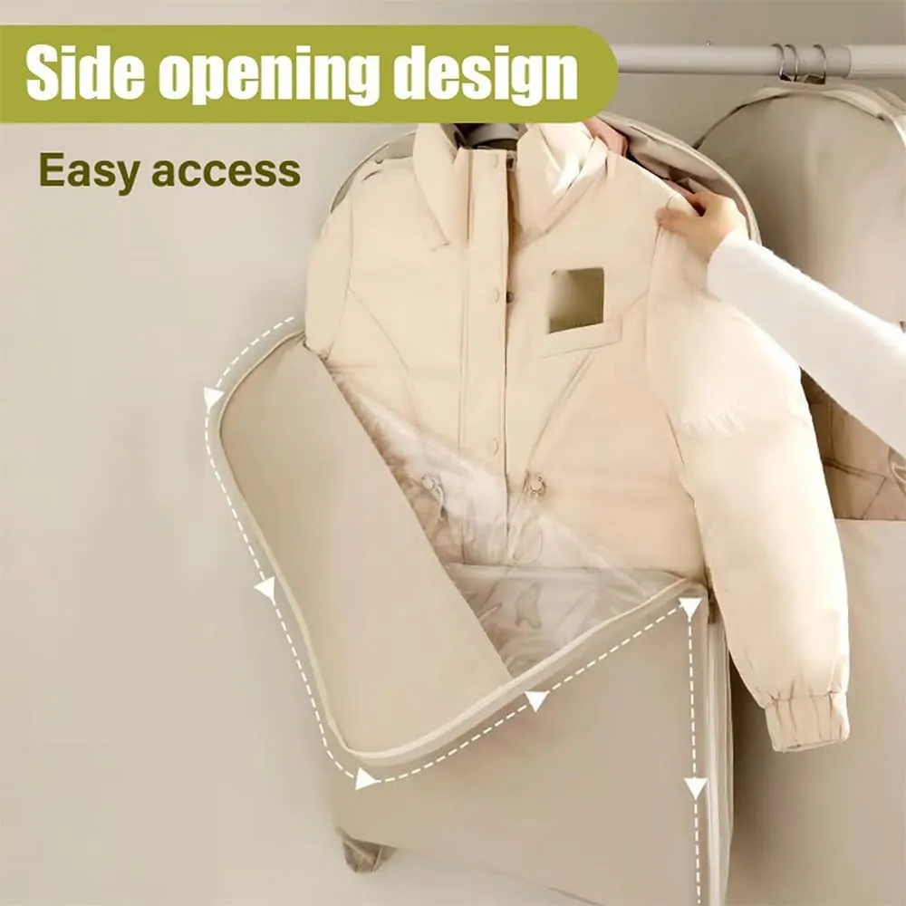Space Saving Hanging Garment Bag with Self Compression Zipper,Space Saver Closet Organizers,Dust Cover Clothes Bags for Down Coat (Beige_S)