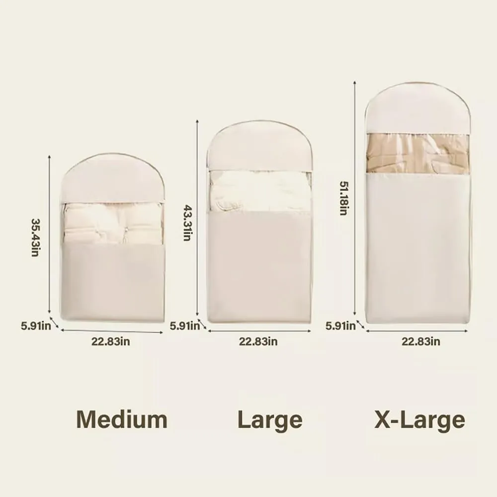 Space Saving Hanging Garment Bag with Self Compression Zipper,Space Saver Closet Organizers,Dust Cover Clothes Bags for Down Coat (Beige_S)