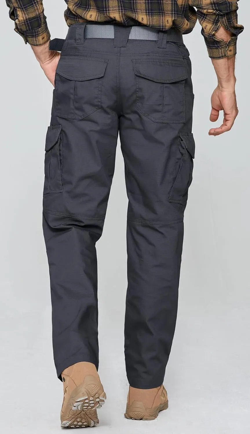 SPOSULEI Mens Tactical Pants Ripstop Cargo Work Pants with 9 Pockets Water Resistant Breathable Hiking Construction Pants