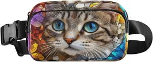 Stained Glass Cat Fanny Pack Water Resistant, Women Men Waist Pack Sling Bag Purse for Travel Hiking