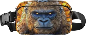 Stained Glass Gorilla Fanny Pack Water Resistant, Women Men Waist Pack Sling Bag Purse for Travel Hiking