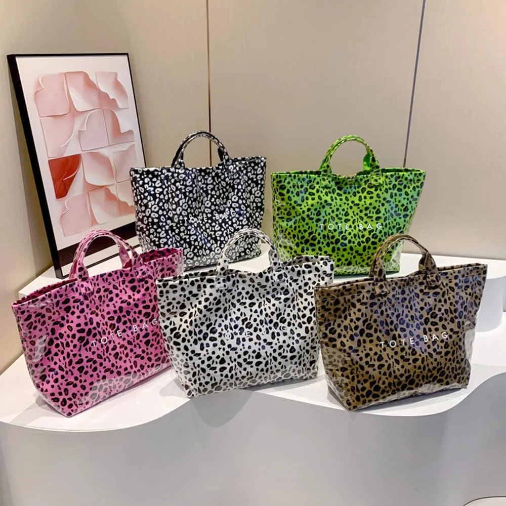 Stellaya Tote Bag, Pvc Women's Letters Print Tote Bag, Leopard Print Bag, Large Shopping Clear Hobo Handbag