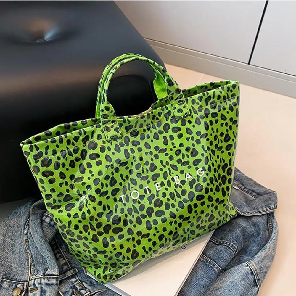 Stellaya Tote Bag, Pvc Women's Letters Print Tote Bag, Leopard Print Bag, Large Shopping Clear Hobo Handbag