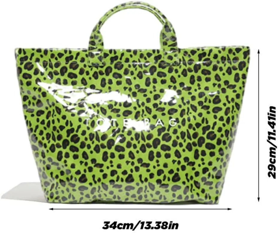 Stellaya Tote Bag, Pvc Women's Letters Print Tote Bag, Leopard Print Bag, Large Shopping Clear Hobo Handbag