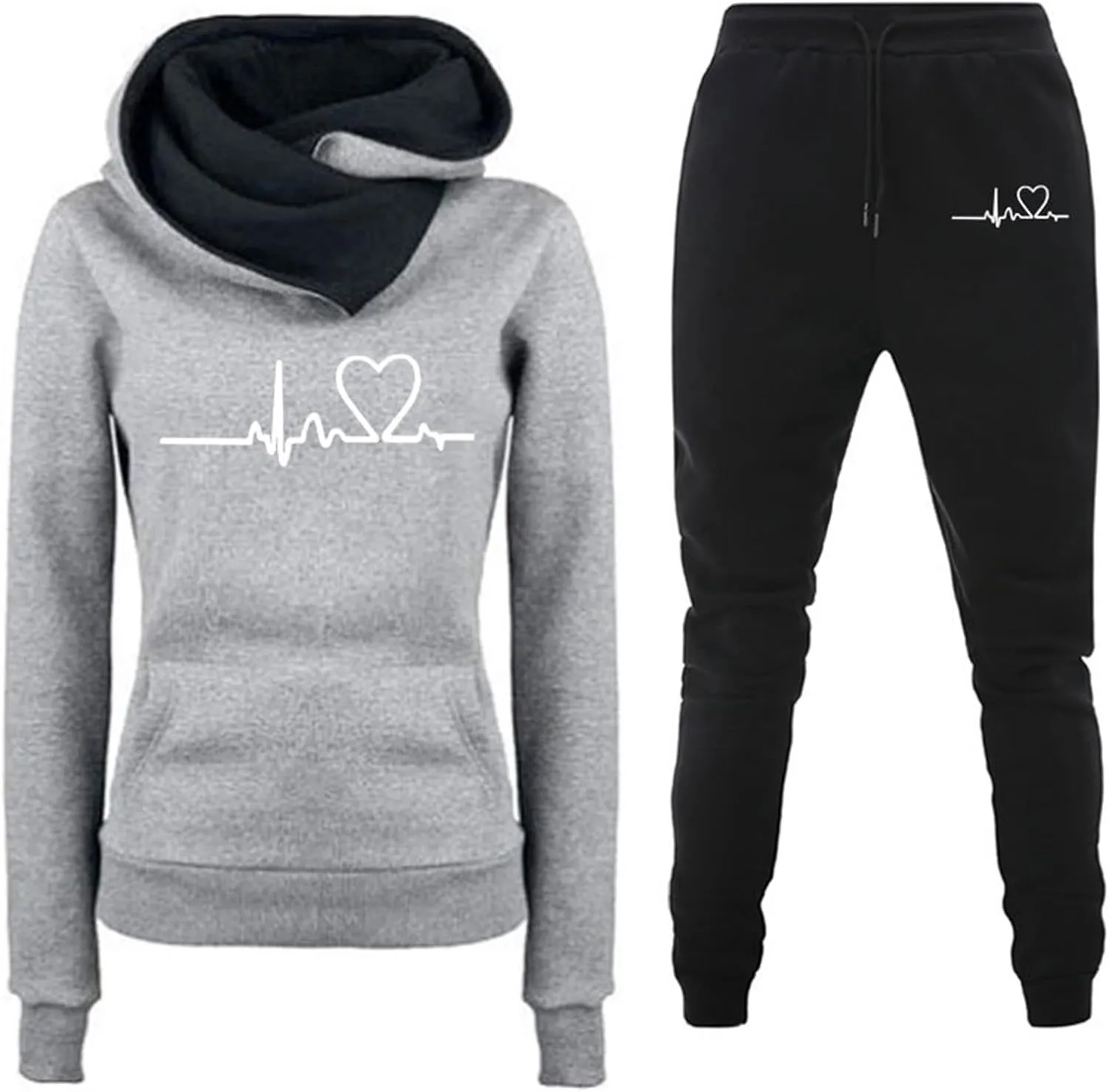 Stessotudo Sweatsuits for Women 2 Piece Pant Sets Plus Size Long Sleeve Hoodies Cute Heart Print Sweatshirt Casual Track Suit