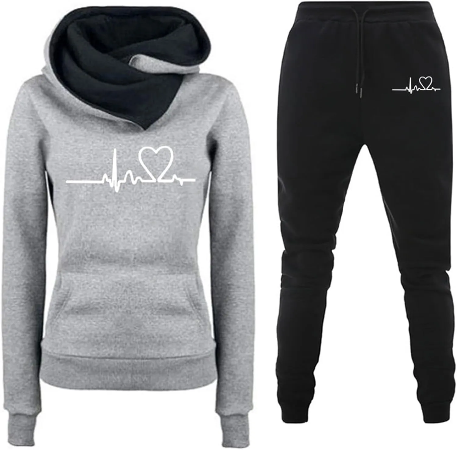Stessotudo Sweatsuits for Women 2 Piece Pant Sets Plus Size Long Sleeve Hoodies Cute Heart Print Sweatshirt Casual Track Suit