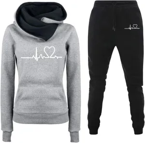 Stessotudo Sweatsuits for Women 2 Piece Pant Sets Plus Size Long Sleeve Hoodies Cute Heart Print Sweatshirt Casual Track Suit