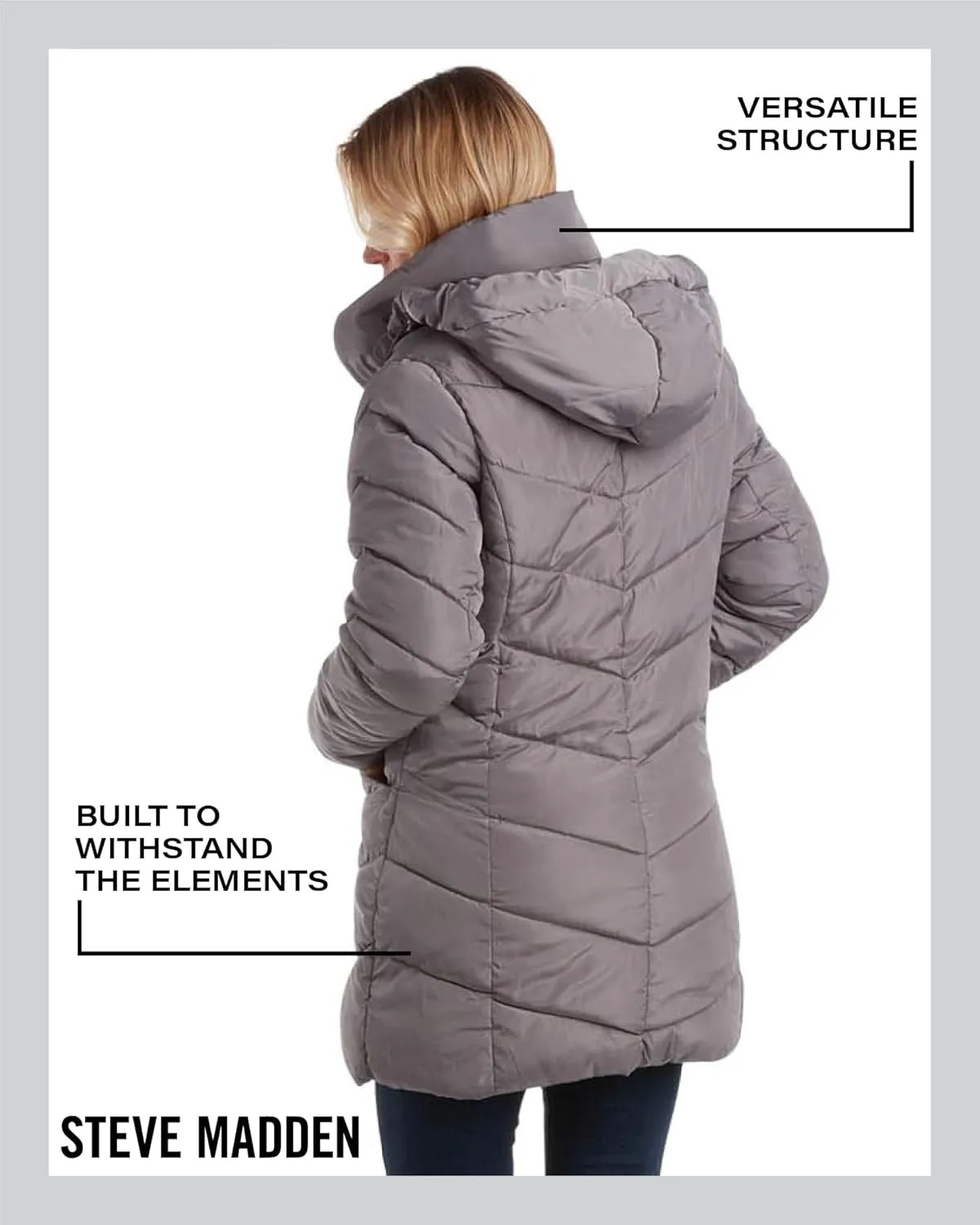 Steve Madden Women's Insulated Quilted Puffer Parka Winter Coat with Hood (S-XL)