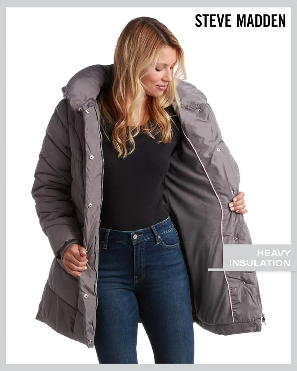 Steve Madden Women's Insulated Quilted Puffer Parka Winter Coat with Hood (S-XL)