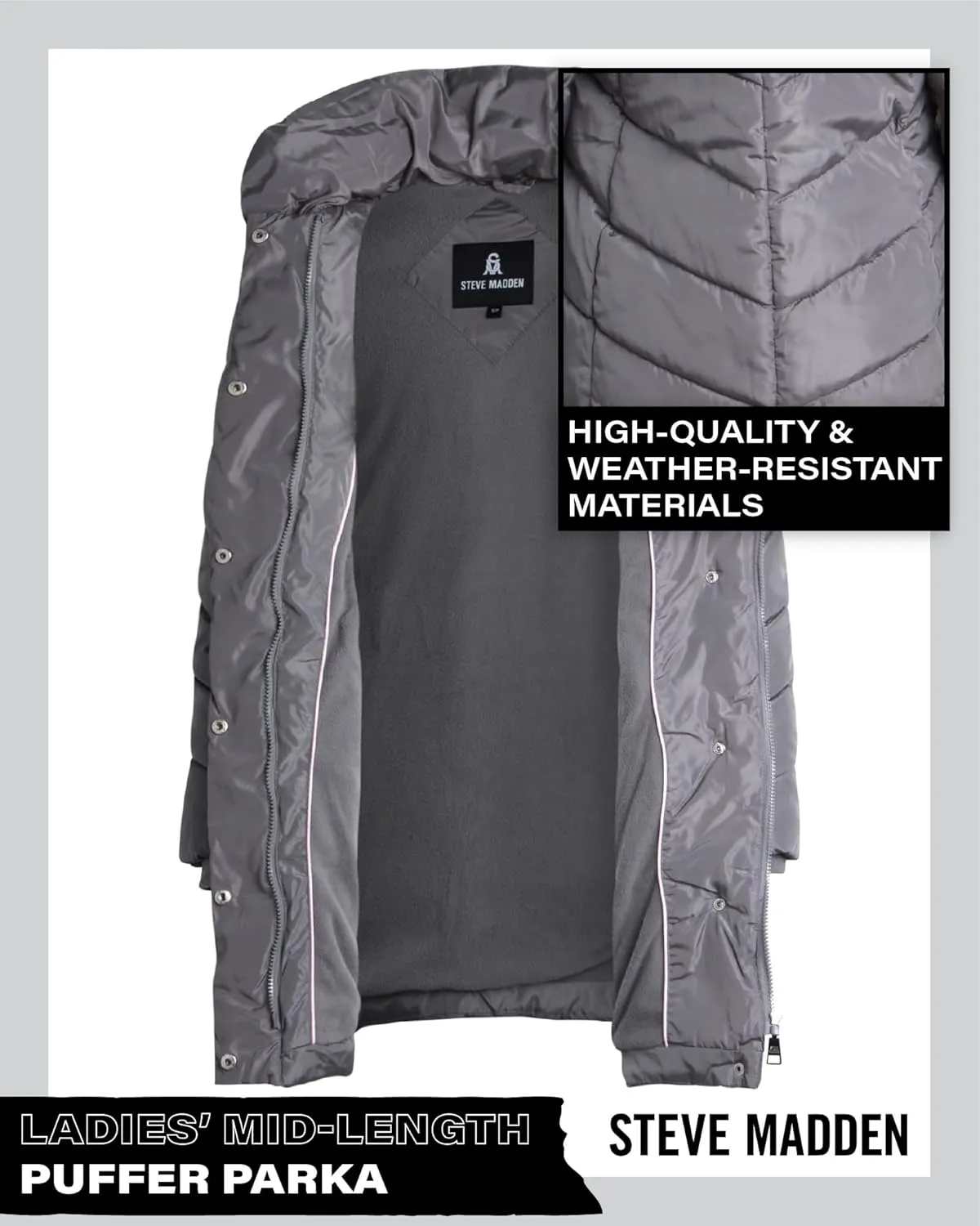 Steve Madden Women's Insulated Quilted Puffer Parka Winter Coat with Hood (S-XL)