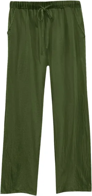Summer Casual Trousers Pants for Women Flowy Straight Leg Cotton Linen Pants with Pockets Loose Fit Fashion Outfits