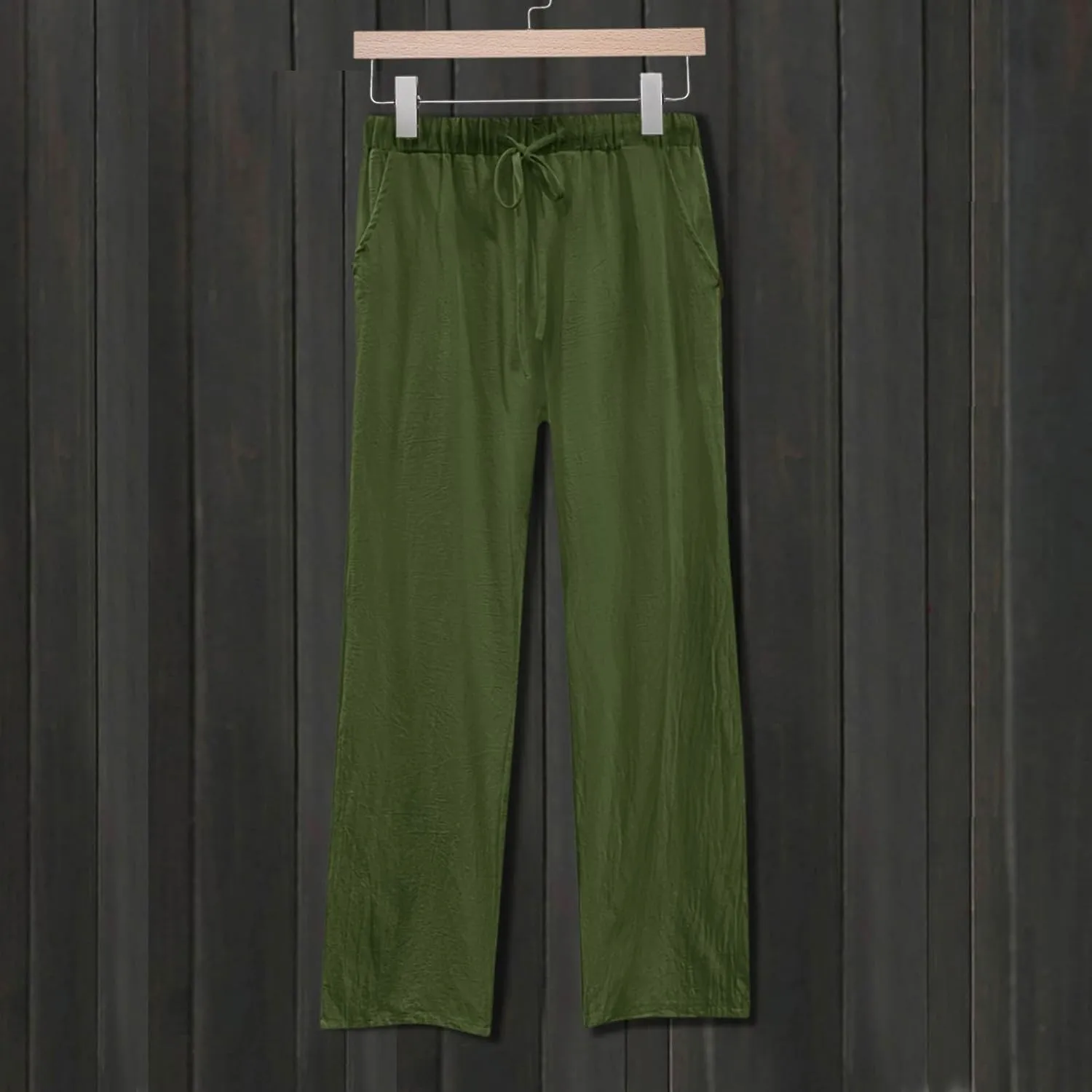 Summer Casual Trousers Pants for Women Flowy Straight Leg Cotton Linen Pants with Pockets Loose Fit Fashion Outfits